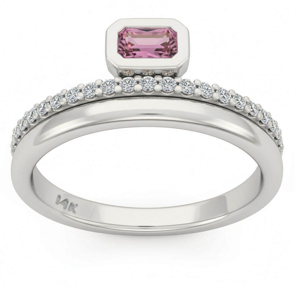 SPECIAL! .48ct G SI 14kt White Gold Diamond & Pink Sapphire Gemstone Ring Size 6.5
