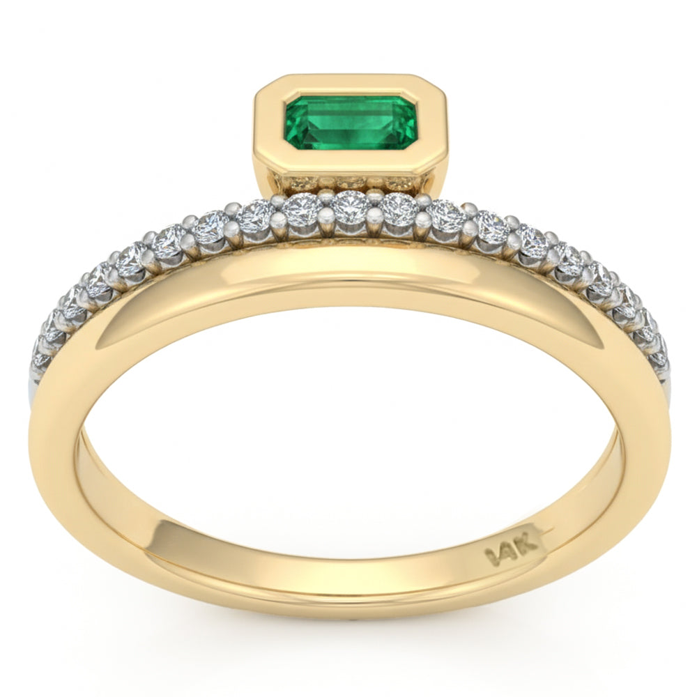 SPECIAL! .45ct G SI 14kt Yellow Gold Diamond & Emerald Gemstone Ring Size 6.5