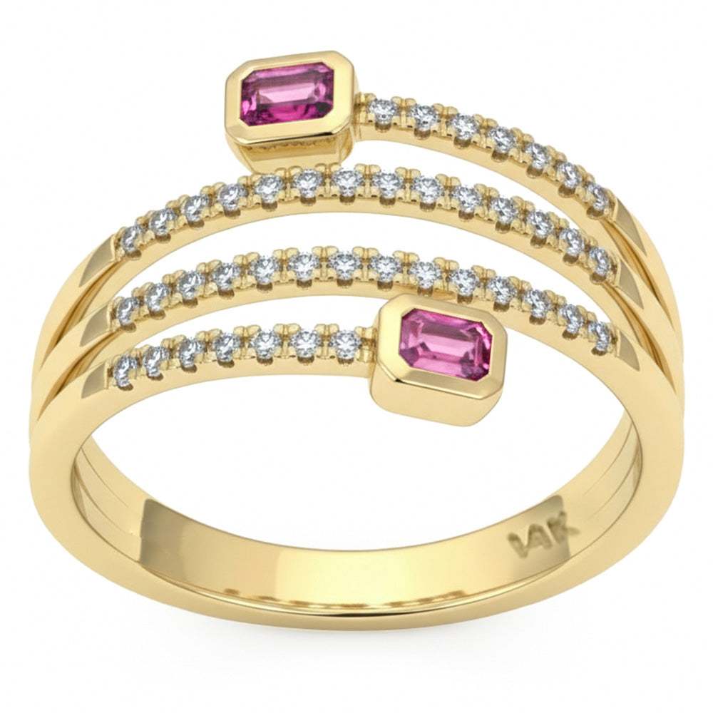 SPECIAL! .43ct G SI 14kt Yellow Gold Diamond & Pink Sapphire Gemstone Wrap Ring Size 6.5