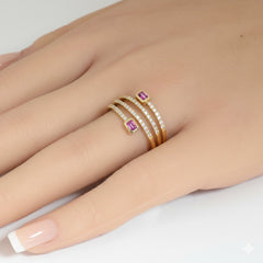 SPECIAL! .43ct G SI 14kt Yellow Gold Diamond & Pink Sapphire Gemstone Wrap Ring Size 6.5