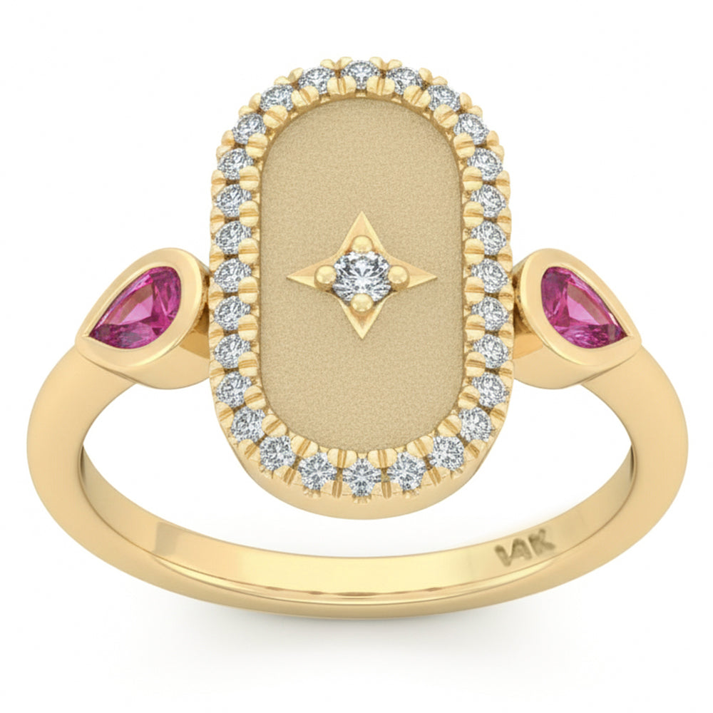 SPECIAL! .58ct G SI 14kt Yellow Gold Diamond & Pink Sapphire Gemstone Modern Ring Size 6.5