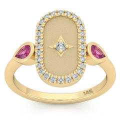SPECIAL! .58ct G SI 14kt Yellow Gold Diamond & Pink Sapphire Gemstone Modern Ring Size 6.5