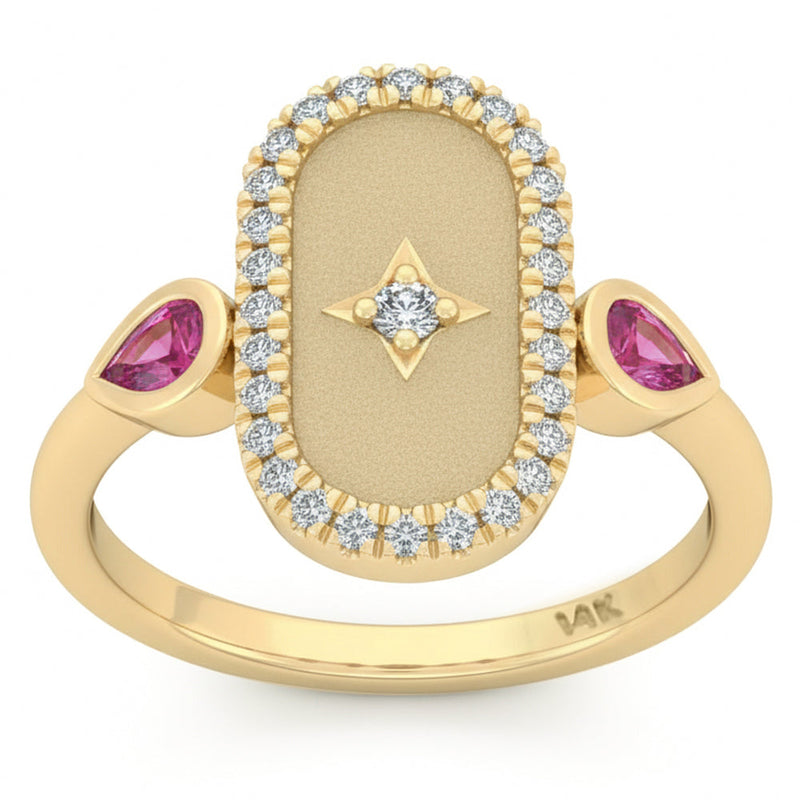 SPECIAL! .58ct G SI 14kt Yellow Gold Diamond & Pink Sapphire Gemstone Modern Ring Size 6.5