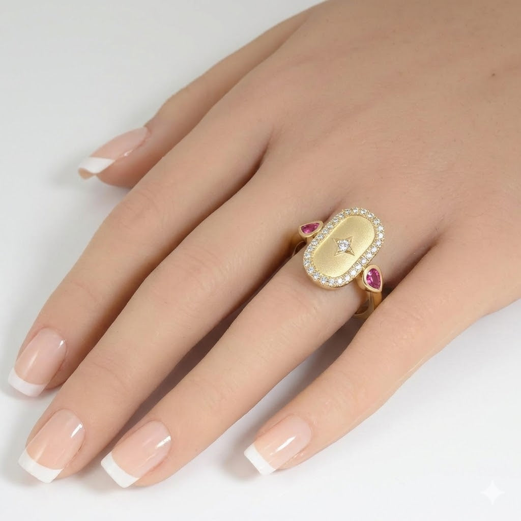 SPECIAL! .58ct G SI 14kt Yellow Gold Diamond & Pink Sapphire Gemstone Modern Ring Size 6.5