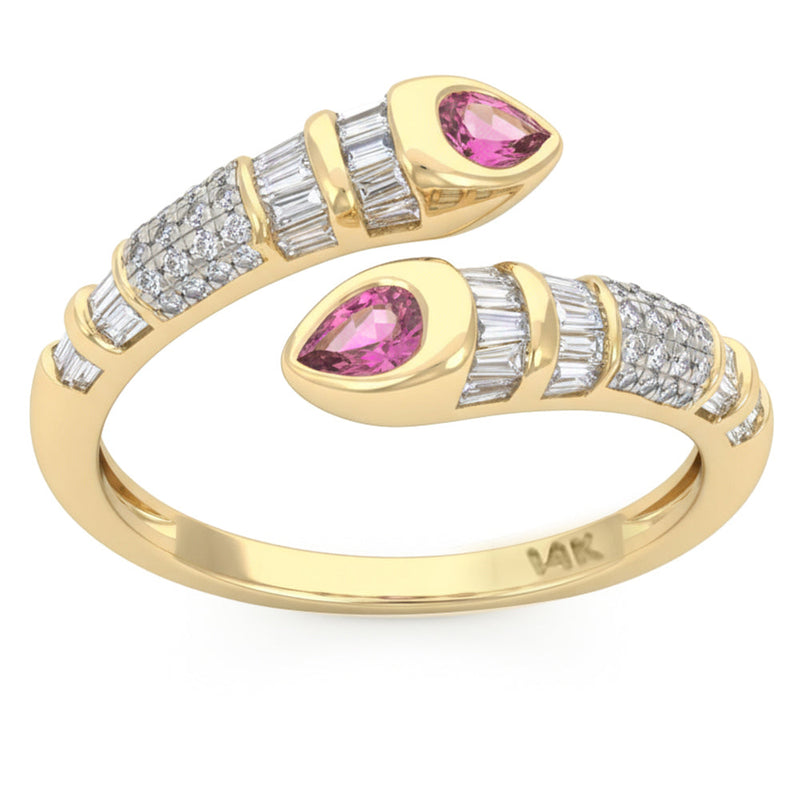 SPECIAL! .70ct G SI 14kt Yellow Gold Diamond & Pink Sapphire Gemstone Wrap Ring Size 6.5