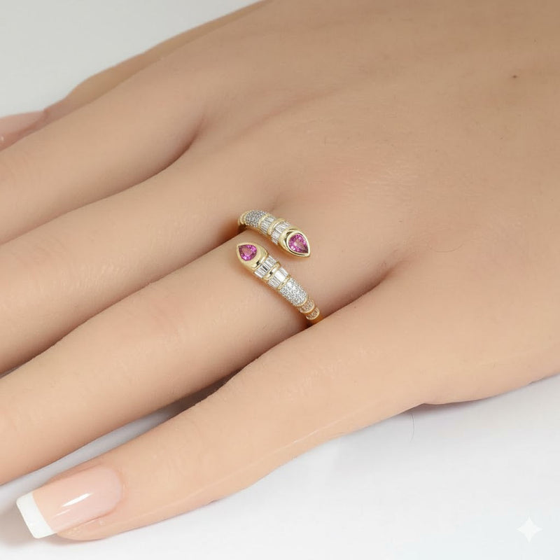 SPECIAL! .70ct G SI 14kt Yellow Gold Diamond & Pink Sapphire Gemstone Wrap Ring Size 6.5