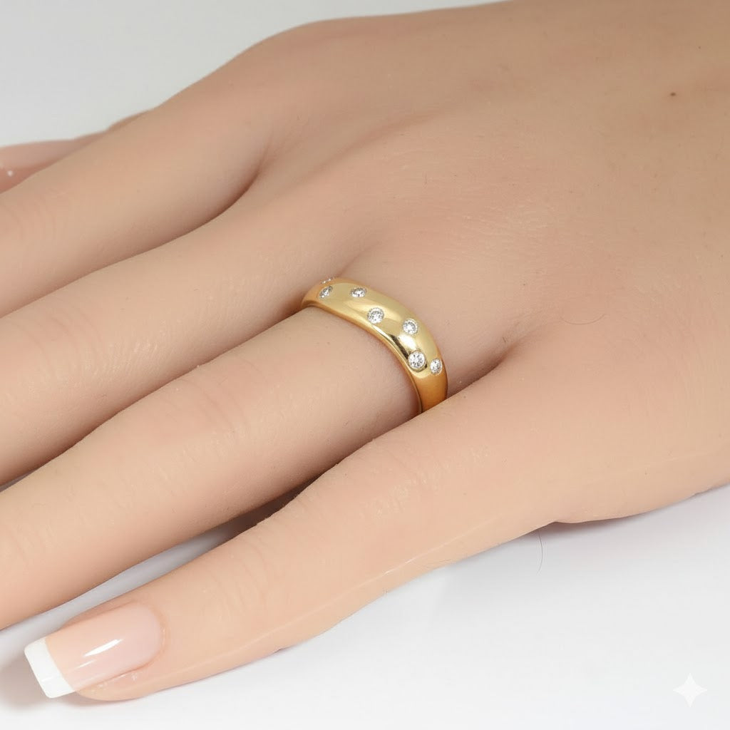 SPECIAL! .19ct G SI 14kt Yellow Gold Diamond Bezel Set Band Ring Size 6.5