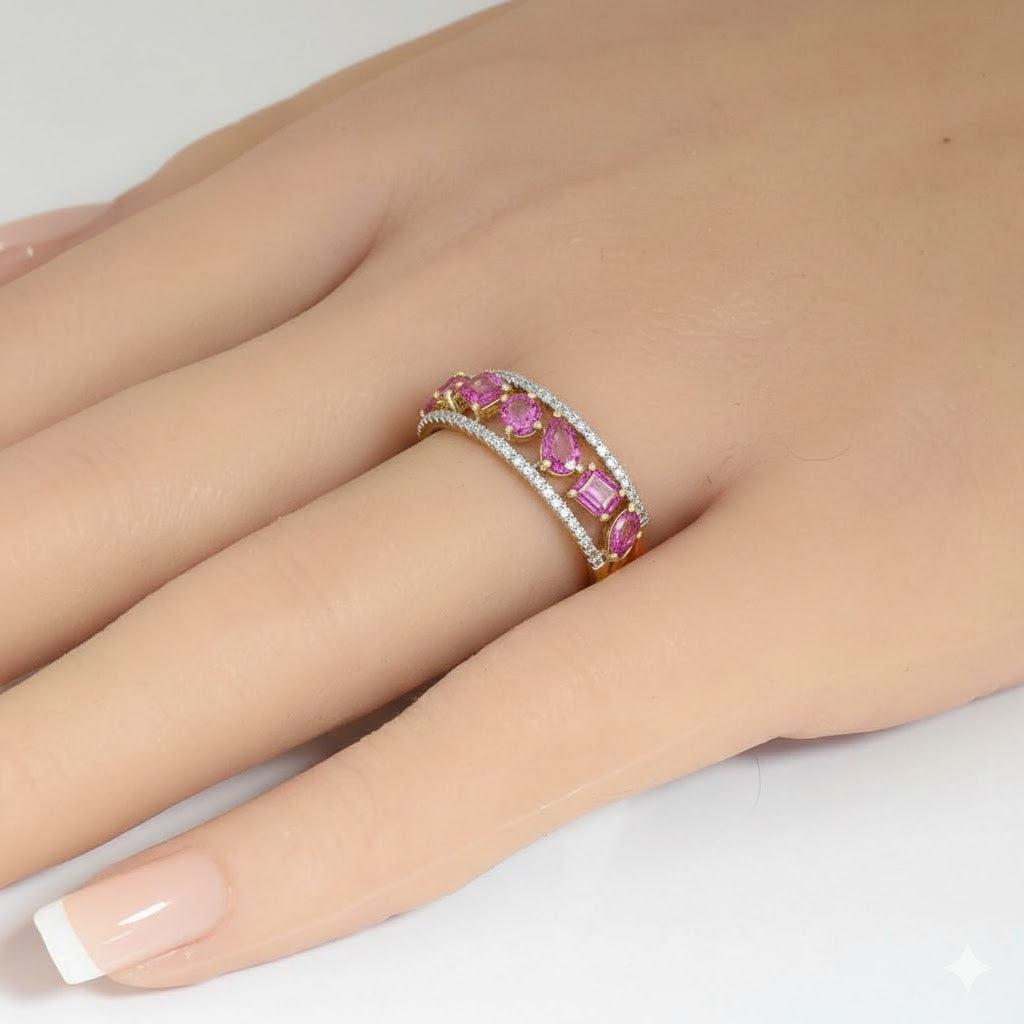 SPECIAL! 1.38ct G SI 14kt Yellow Gold Diamond & Pink Sapphire Gemstone Ring Size 6.5