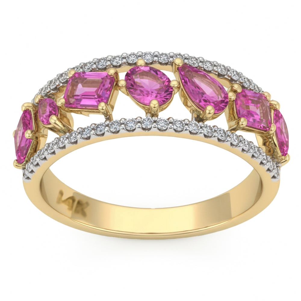 SPECIAL! 1.38ct G SI 14kt Yellow Gold Diamond & Pink Sapphire Gemstone Ring Size 6.5
