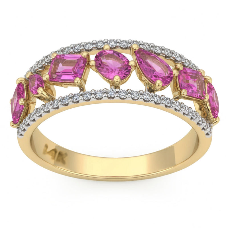 SPECIAL! 1.38ct G SI 14kt Yellow Gold Diamond & Pink Sapphire Gemstone Ring Size 6.5