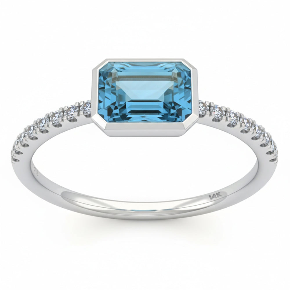 SPECIAL! 1.06ct G SI 14kt White Gold Diamond & Aquamarine Gemstone Bezel Set Ring Size 6.5