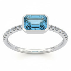 SPECIAL! 1.06ct G SI 14kt White Gold Diamond & Aquamarine Gemstone Bezel Set Ring Size 6.5