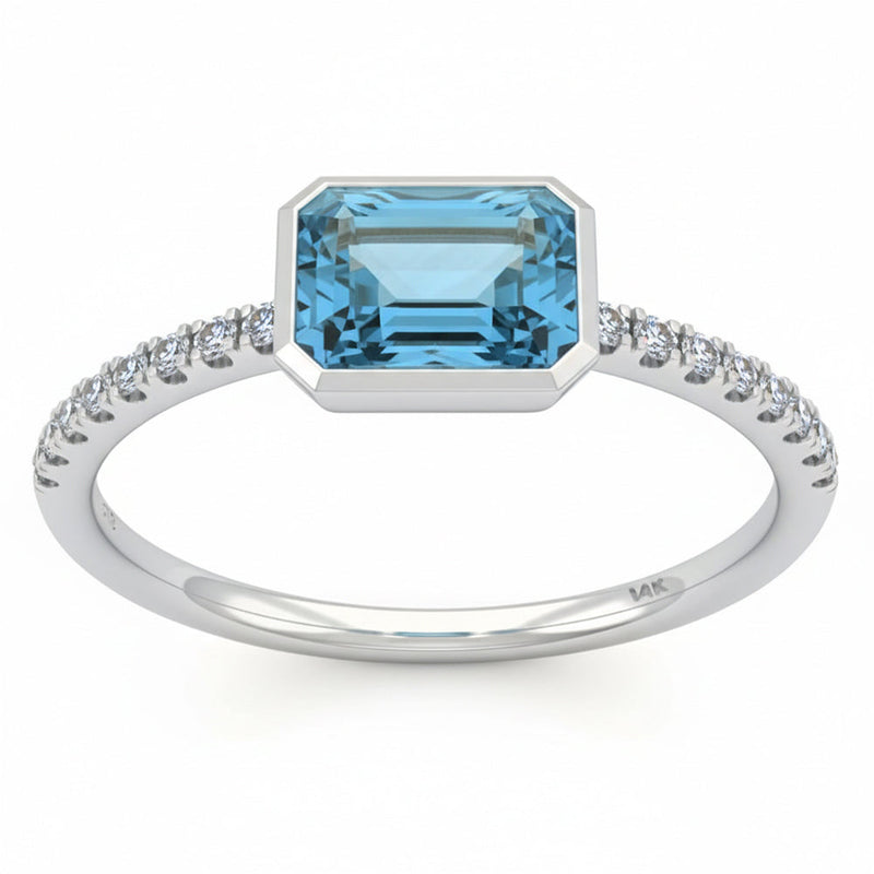 SPECIAL! 1.06ct G SI 14kt White Gold Diamond & Aquamarine Gemstone Bezel Set Ring Size 6.5
