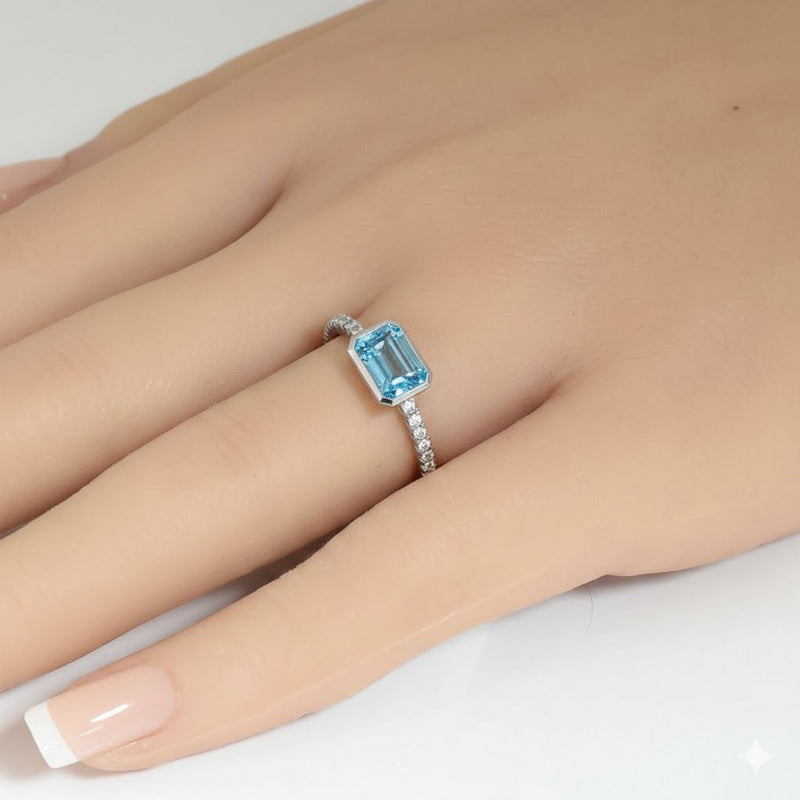 SPECIAL! 1.06ct G SI 14kt White Gold Diamond & Aquamarine Gemstone Bezel Set Ring Size 6.5