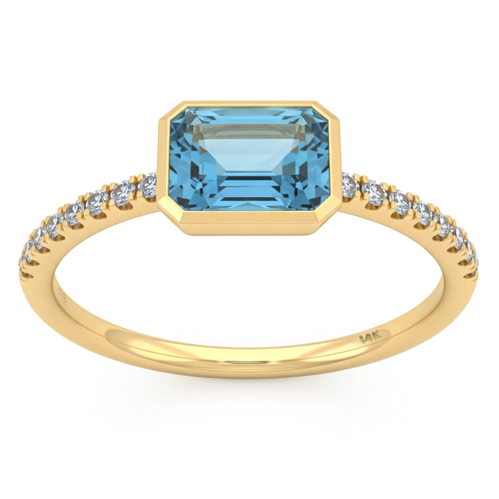 SPECIAL! 1.03ct G SI 14kt Yellow Gold Diamond & Aquamarine Gemstone Bezel Set Ring Size 6.5