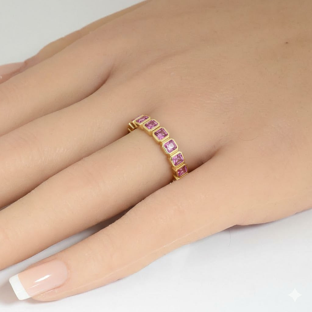 SPECIAL! 1.25ct G SI 14kt Yellow Gold Pink Sapphire Gemstone Bezel Set Band Ring Size 6.5