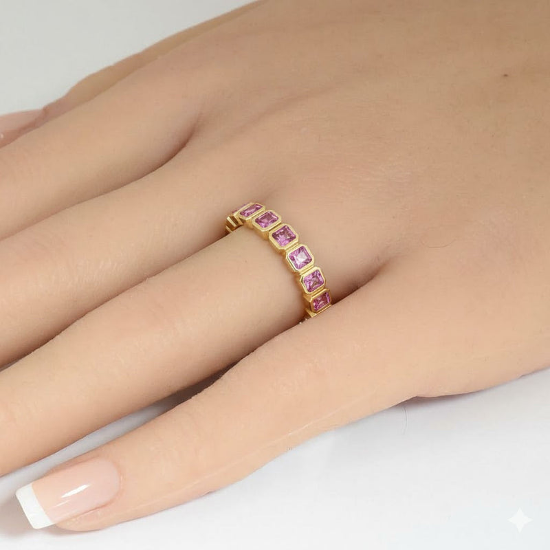 SPECIAL! 1.25ct G SI 14kt Yellow Gold Pink Sapphire Gemstone Bezel Set Band Ring Size 6.5