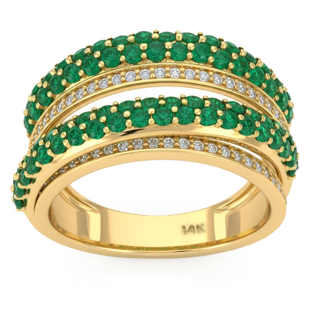 SPECIAL! 1.18ct G SI 14kt Yellow Gold Diamond & Emerald Gemstone Double Band Ring Size 6.5