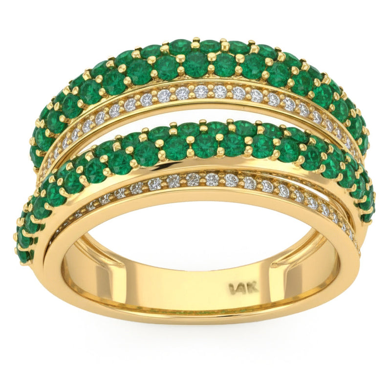 SPECIAL! 1.18ct G SI 14kt Yellow Gold Diamond & Emerald Gemstone Double Band Ring Size 6.5