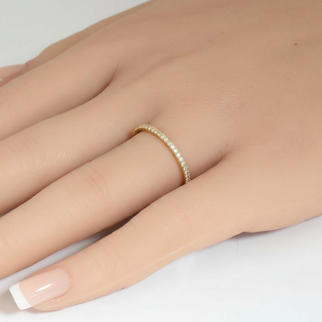 .09ct G SI 14K Yellow Gold Round Diamond Anniversary Stackable Band Ring Size 7
