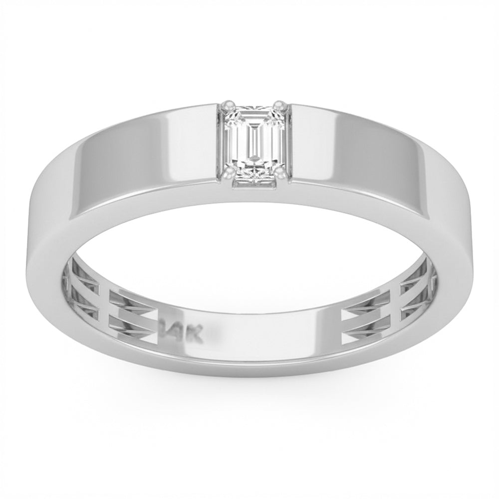 SPECIAL! .33ct G SI 14kt White Gold Emerald Cut Diamond Solitaire Men's Wedding Band Ring Size 10