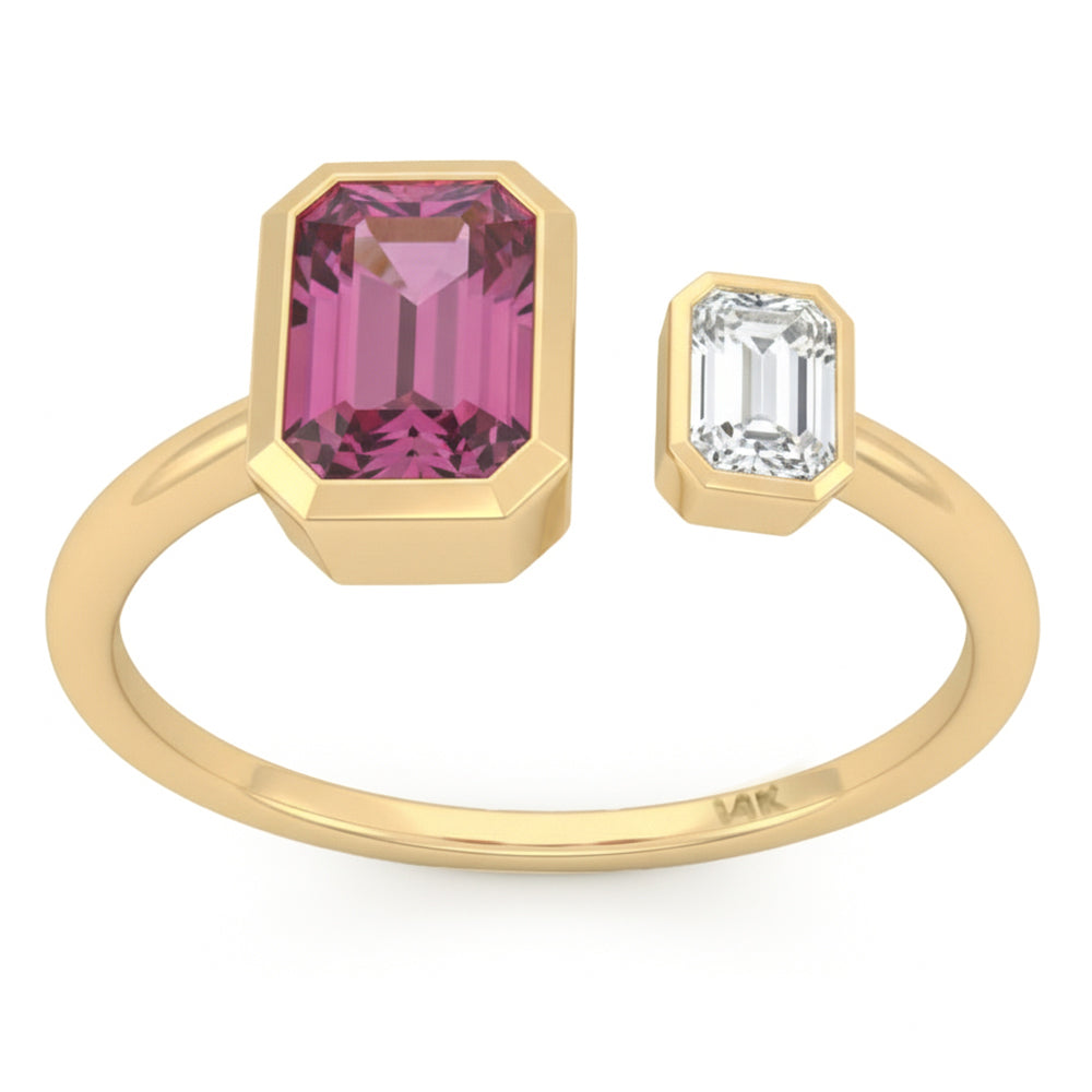 SPECIAL! 1.15ct G SI 14kt Yellow Gold Diamond & Pink Sapphire Moi Toi Gemstone Ring Size 6.5