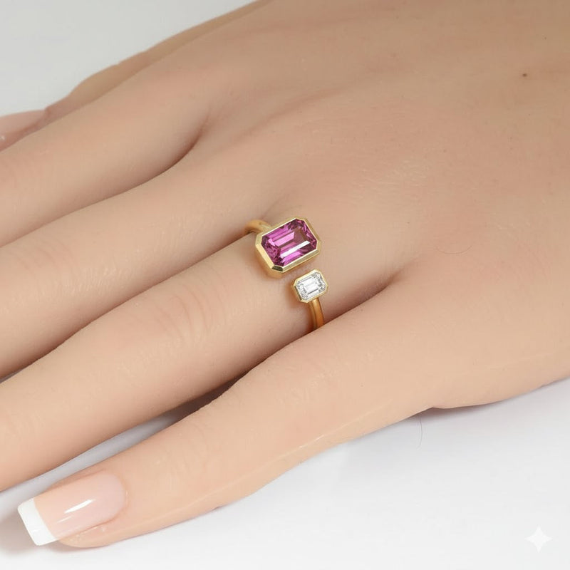 SPECIAL! 1.15ct G SI 14kt Yellow Gold Diamond & Pink Sapphire Moi Toi Gemstone Ring Size 6.5