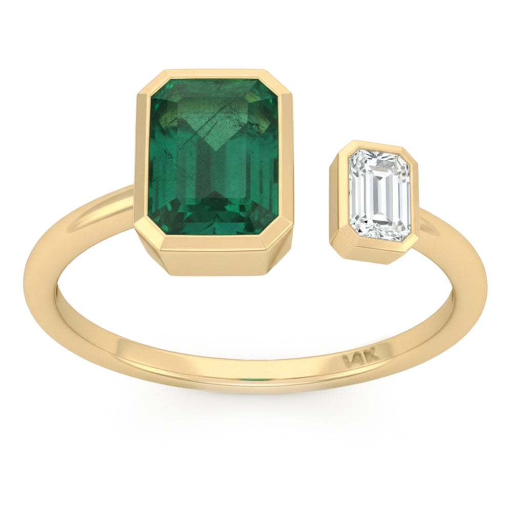 SPECIAL! 1.90ct G SI 14kt Yellow Gold Diamond & Emerald Gemstone Moi Toi Ring Size 6.5