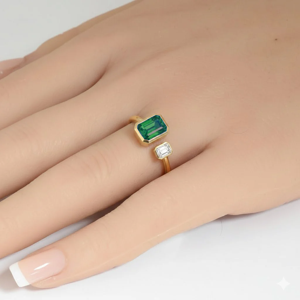 SPECIAL! 1.90ct G SI 14kt Yellow Gold Diamond & Emerald Gemstone Moi Toi Ring Size 6.5