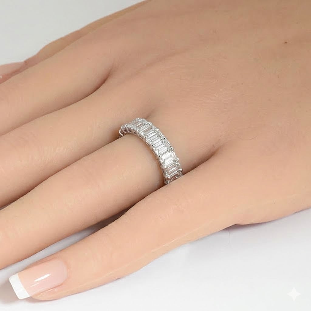 SPECIAL! 3.72ct G SI 14K White Gold Emerald Cut Diamond Eternity Ring Size 6.5