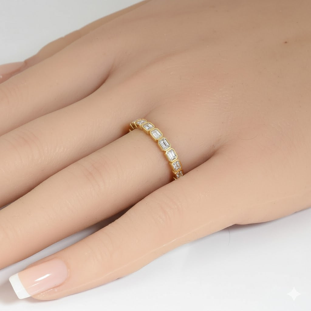 SPECIAL! 1.19ct G SI 14kt Yellow Gold Emerald Cut Diamond Bezel Set Band Ring Size 7