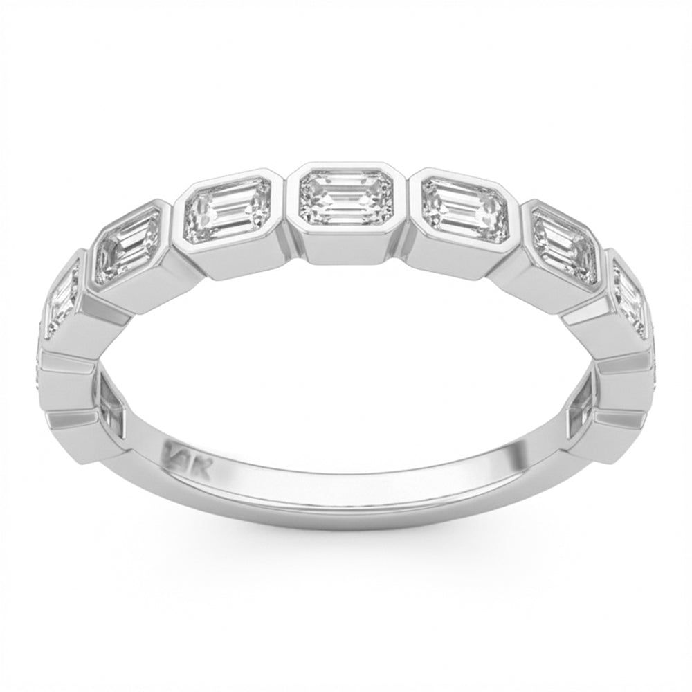 SPECIAL! 1.11ct G SI 14kt White Gold Emerald Cut Diamond Bezel Set Band Ring Size 7