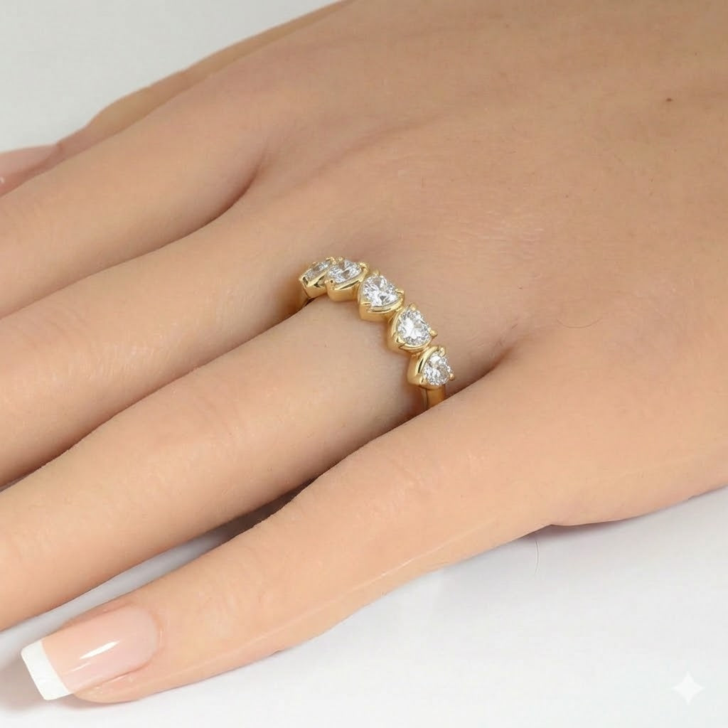 SPECIAL! .47ct G SI 14kt Yellow Gold Heart Diamond 5-Stone Band Ring Size 6.5