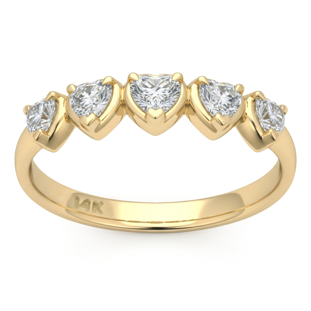 SPECIAL! .47ct G SI 14kt Yellow Gold Heart Diamond 5-Stone Band Ring Size 6.5