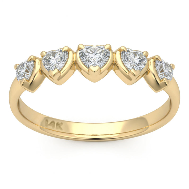 SPECIAL! .47ct G SI 14kt Yellow Gold Heart Diamond 5-Stone Band Ring Size 6.5