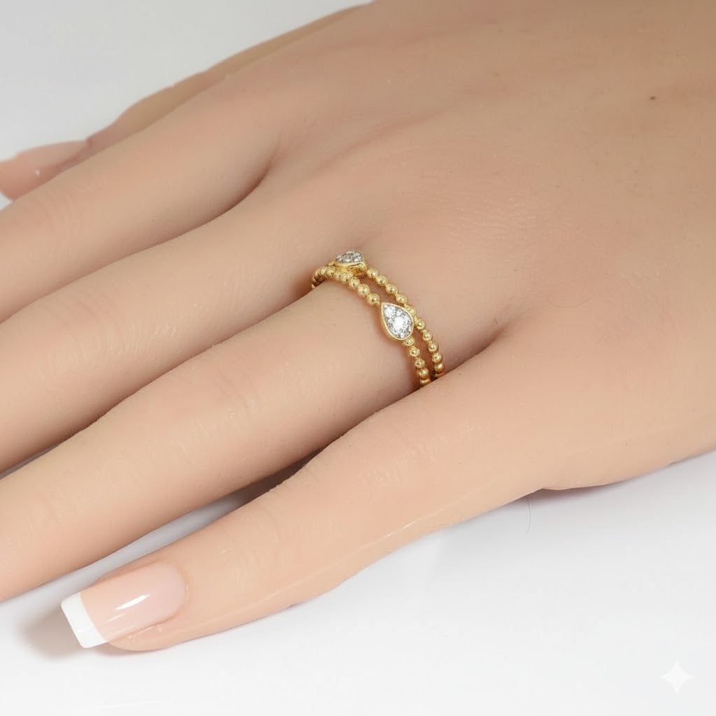 .14ct G SI 14kt Yellow Gold Diamond Beaded Band Ring Size 6.5
