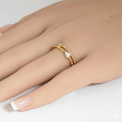 .14ct G SI 14kt Yellow Gold Diamond Beaded Band Ring Size 6.5