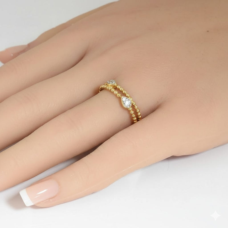 .14ct G SI 14kt Yellow Gold Diamond Beaded Band Ring Size 6.5