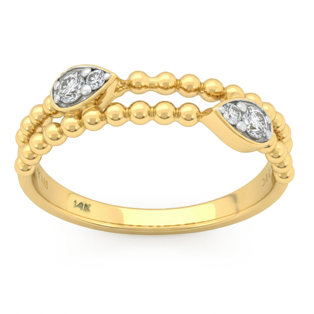 .14ct G SI 14kt Yellow Gold Diamond Beaded Band Ring Size 6.5
