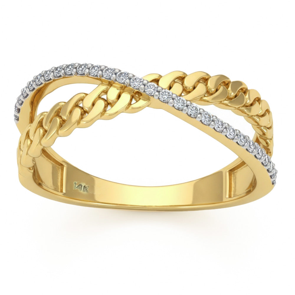 .14ct G SI 14kt Yellow Gold Diamond Modern Cuban Link Band Ring Size 6.5