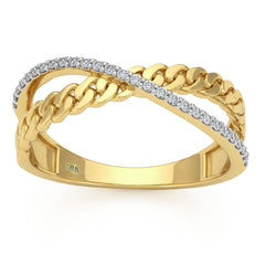 .14ct G SI 14kt Yellow Gold Diamond Modern Cuban Link Band Ring Size 6.5