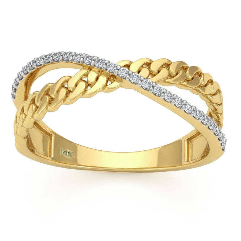 .14ct G SI 14kt Yellow Gold Diamond Modern Cuban Link Band Ring Size 6.5