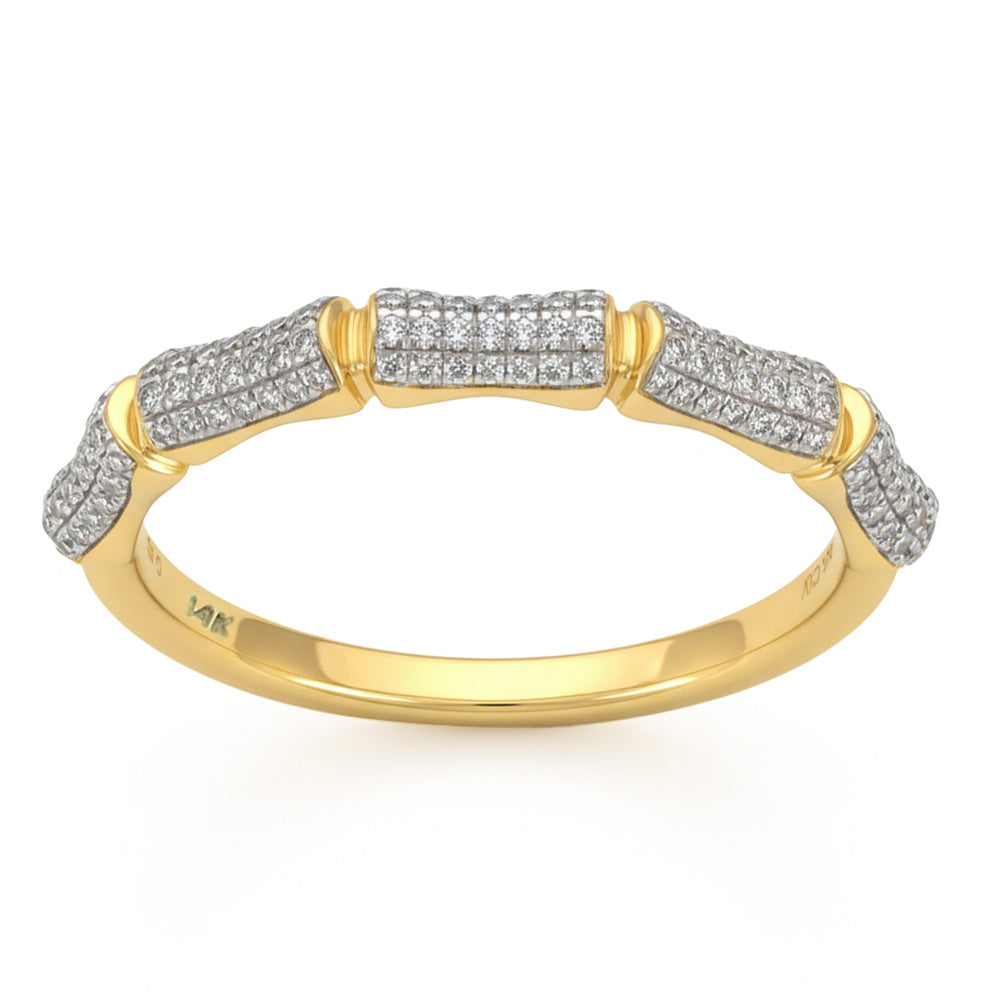 .15ct G SI 14kt Yellow Gold Bamboo Design Diamond Band Ring Size 6.5