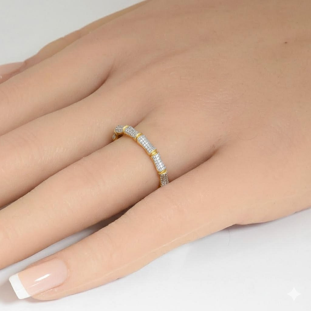 .15ct G SI 14kt Yellow Gold Bamboo Design Diamond Band Ring Size 6.5
