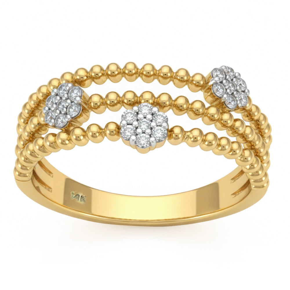 .17ct G SI 14kt Yellow Gold Diamond Multi Bead Band Ring Size 6.5