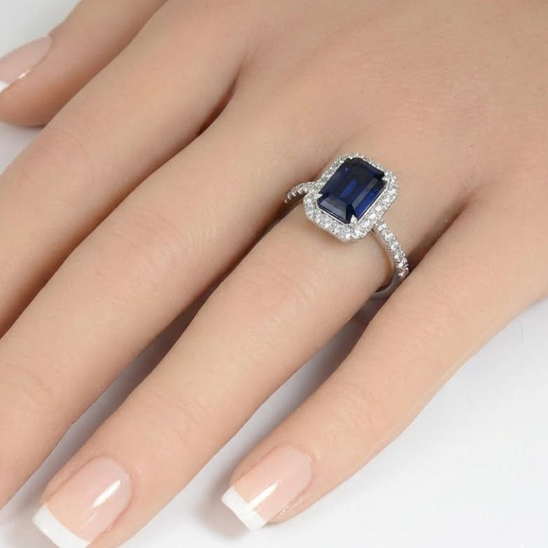 2.55ct G SI 14kt White Gold Diamond & Blue Sapphire Gemstone Ring Size 6.5