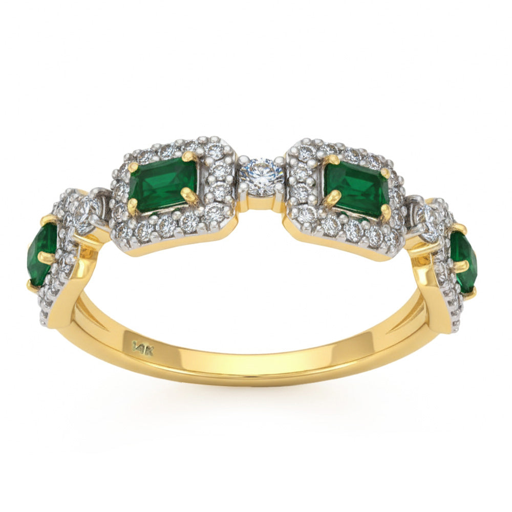 .78ct G SI 14kt Yellow Gold Diamond & Emerald Gemstone Ring Size 6.5