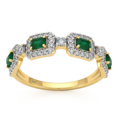 .78ct G SI 14kt Yellow Gold Diamond & Emerald Gemstone Ring Size 6.5