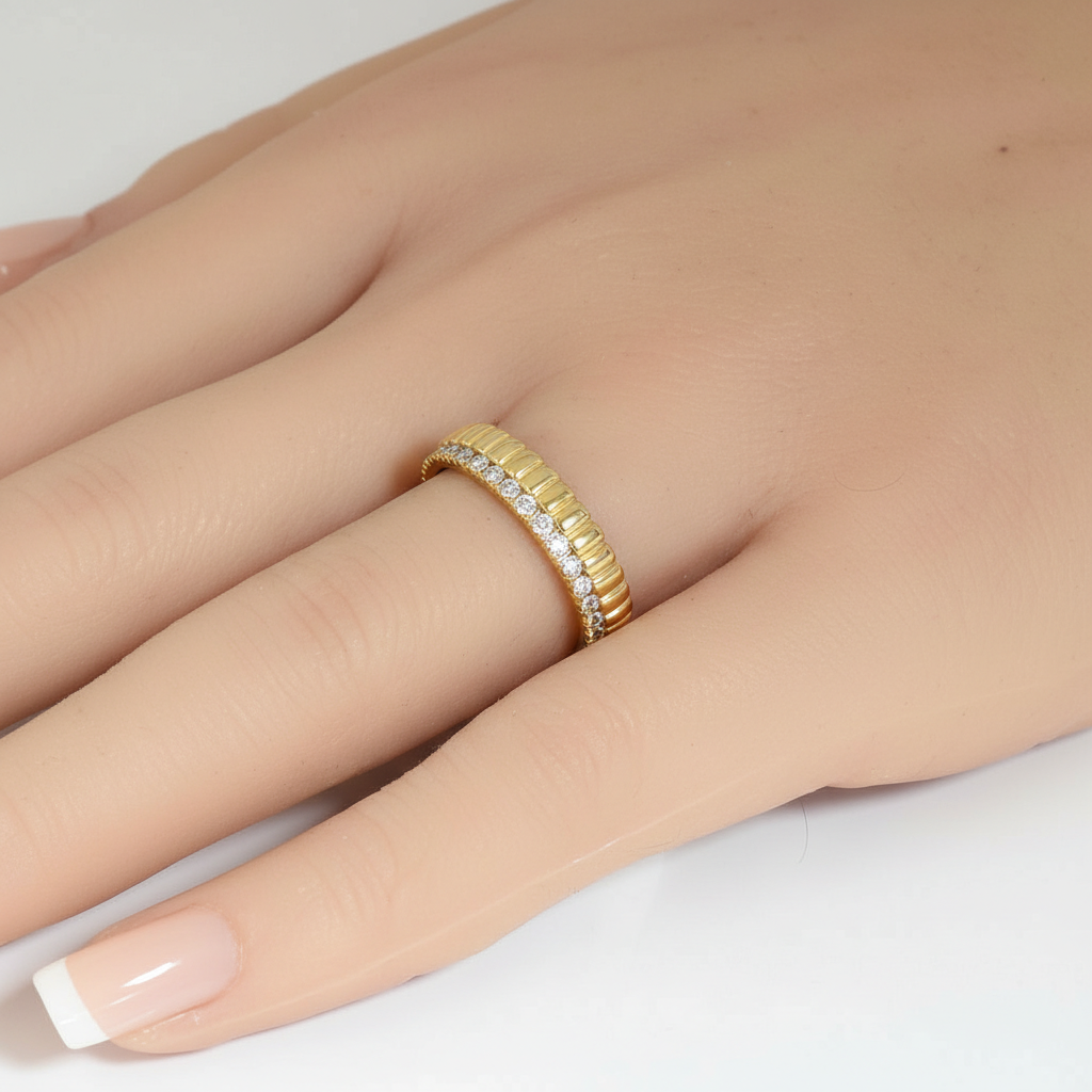 .51ct G SI 14kt Yellow Gold Fluted Diamond Band Ring Size 6.5