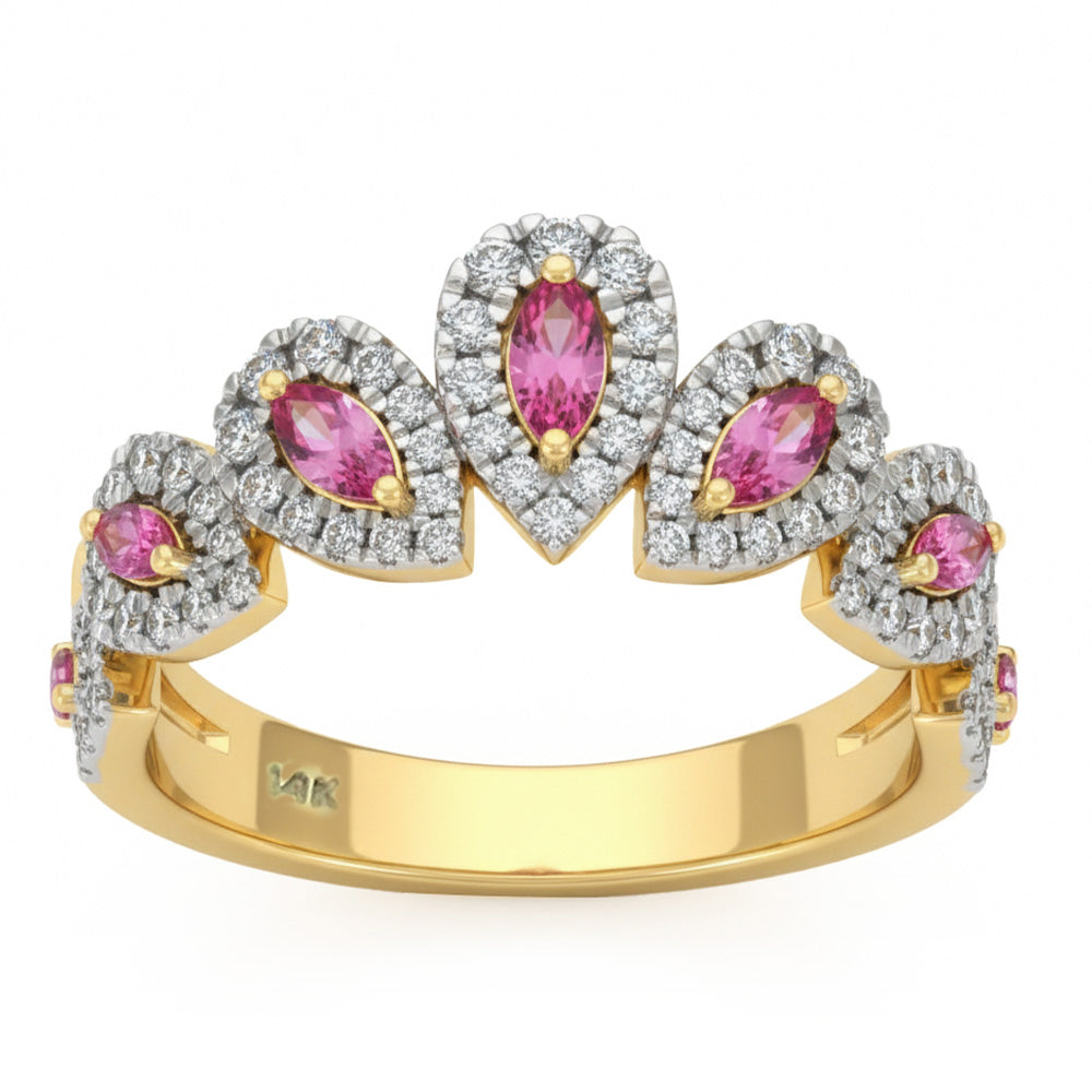 .93ct G SI 14kt Yellow Gold Diamond & Pink Sapphire Gemstone Ring Size 6.5
